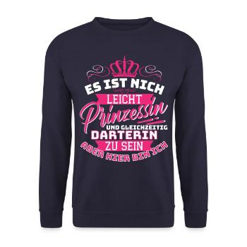 Prinzessin & Dartspielerin! Lustiges Dart - Unisex Pullover - Navy - Vorne - Alina (178cm) & Michal (187cm)