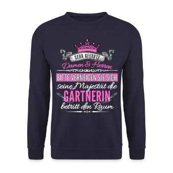 Lustiger Gärtnerin Spruch für die Gartenarbeit im - Unisex Pullover - Navy - Vorne - Alina (178cm) & Michal (187cm)