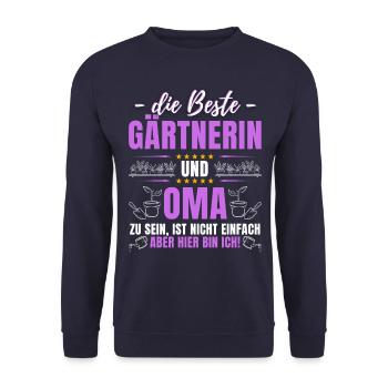 DIE BESTE GÄRTNERIN UND OMA! Lustiges Garten - Unisex Pullover - Navy - Vorne - Alina (178cm) & Michal (187cm)