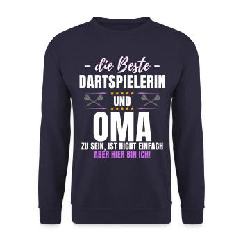 DARTSPIELERIN & OMA! Lustiges Dart Darts - Unisex Pullover - Navy - Vorne - Alina (178cm) & Michal (187cm)
