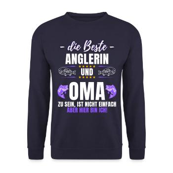 Anglerin Angel Angeln Fischen Fischerin Anglerin - Unisex Pullover - Navy - Vorne - Alina (178cm) & Michal (187cm)