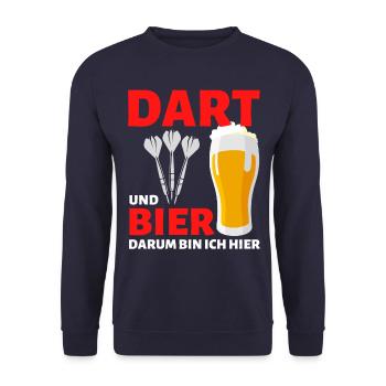 Dart Und Bier Darum Bin Ich Hier – Lustiger Dart - Unisex Pullover - Navy - Vorne - Alina (178cm) & Michal (187cm)