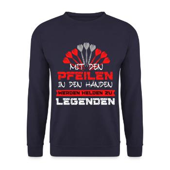 Mit Den Pfeilen In Den Händen Werden Helden Zu - Unisex Pullover - Navy - Vorne - Alina (178cm) & Michal (187cm)
