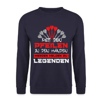 Mit den Pfeilen in den Händen Werden Helden zu - Unisex Pullover - Navy - Vorne - Alina (178cm) & Michal (187cm)