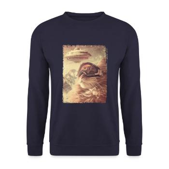 OVNI rétro vintage étrange Alien Ski chat - Sweat-shirt Unisexe - marine - Devant - Alina (178cm) & Michal (187cm)