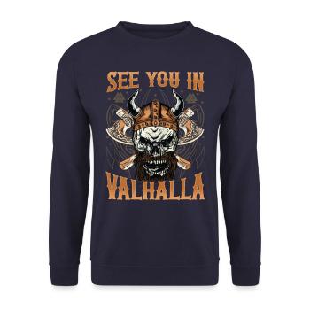 See You IN Valhalla | Thor | Odin | VIKINGS Ragnar - Unisex Pullover - Navy - Vorne - Alina (178cm) & Michal (187cm)