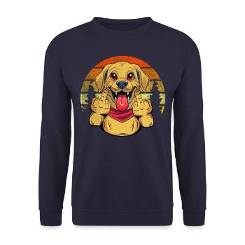 Funny dog showing the middle finger - Unisex Sweatshirt - navy - Front - Alina (178cm) & Michal (187cm)