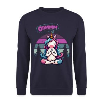 Ohmmm Yoga Einhorn I Meditation Entspannung - Unisex Pullover - Navy - Vorne - Alina (178cm) & Michal (187cm)