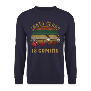 Santa Claus is coming Weihnachtsmann Weihnachten - Unisex Pullover - Navy - Vorne - Alina (178cm) & Michal (187cm)