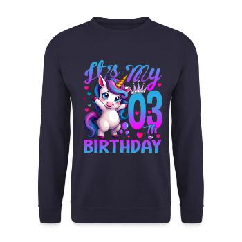3. Geburtstag Einhorn Es ist mein 3. Geburtstag - Unisex Pullover - Navy - Vorne - Alina (178cm) & Michal (187cm)