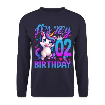 2ème anniversaire licorne C’est mon 2ème anniversaire - Sweat-shirt Unisexe - marine - Devant - Alina (178cm) & Michal (187cm)