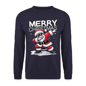 Lustig Merry Christmas Dabbing Weihnachtsmann - Unisex Pullover - Navy - Vorne - Alina (178cm) & Michal (187cm)