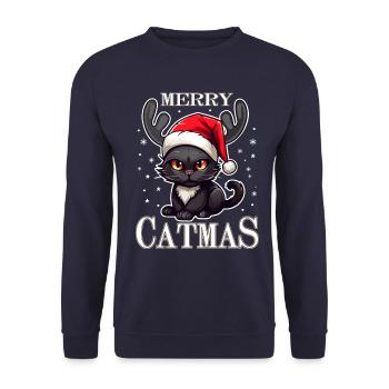 Merry Catmas Lustiges Katzen Weihnachtsshirt - Unisex Pullover - Navy - Vorne - Alina (178cm) & Michal (187cm)