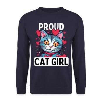 Stolze Katzenliebhaberin Mit Kätzchen Und Herzen - Unisex Pullover - Navy - Vorne - Alina (178cm) & Michal (187cm)
