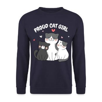 Stolze Katzenliebhaberin Lustige Katze Kätzchen - Unisex Pullover - Navy - Vorne - Alina (178cm) & Michal (187cm)