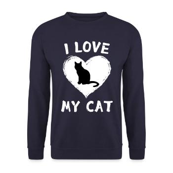 I Love My Cat Herz Silhouette – Katze Kätzchen - Unisex Pullover - Navy - Vorne - Alina (178cm) & Michal (187cm)