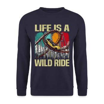 Vintage Rollercoaster Crew I Familie Achterbahn - Unisex Pullover - Navy - Vorne - Alina (178cm) & Michal (187cm)