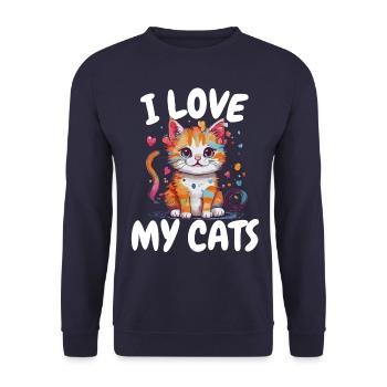 Ich Liebe Meine Katzen - Perfekt Für - Unisex Pullover - Navy - Vorne - Alina (178cm) & Michal (187cm)