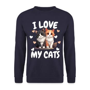 J’aime mes chats - Design amusant de chaton - Sweat-shirt Unisexe - marine - Devant - Alina (178cm) & Michal (187cm)