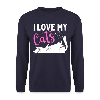J’aime mes chats - Drôle de chat pour les amoureux des chats - Sweat-shirt Unisexe - marine - Devant - Alina (178cm) & Michal (187cm)