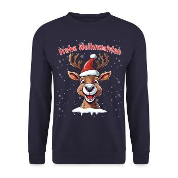 Renne de Noël joyeux avec chapeau de Père Noël - Sweat-shirt Unisexe - marine - Devant - Alina (178cm) & Michal (187cm)