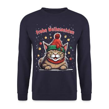 Chat de Noël avec chapeau de Père Noël et - Sweat-shirt Unisexe - marine - Devant - Alina (178cm) & Michal (187cm)