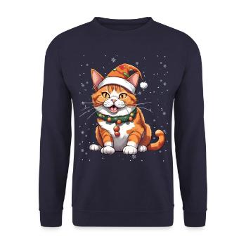 Funny Christmas cat with hat and - Unisex Sweatshirt - navy - Front - Alina (178cm) & Michal (187cm)