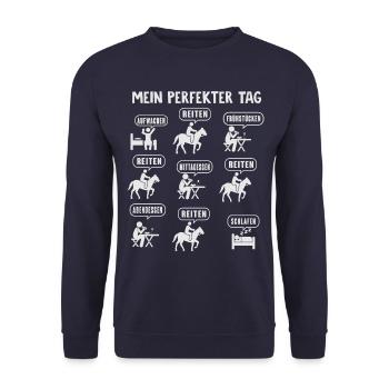 My Perfect Day Junge Pferde reiten - Unisex Pullover - Navy - Vorne - Alina (178cm) & Michal (187cm)