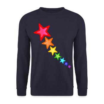 bunte Sterne in Regenbogen Farben - Unisex Pullover - Navy - Vorne - Alina (178cm) & Michal (187cm)