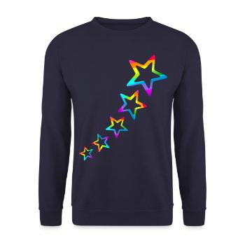Stern bunte Sterne Regenbogen Farbverlauf - Unisex Pullover - Navy - Vorne - Alina (178cm) & Michal (187cm)