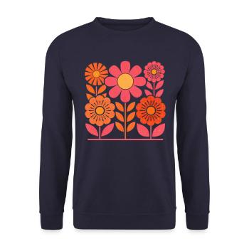 Retro Pink and Orange Flowers with Leaves - Unisex Sweatshirt - navy - Front - Alina (178cm) & Michal (187cm)