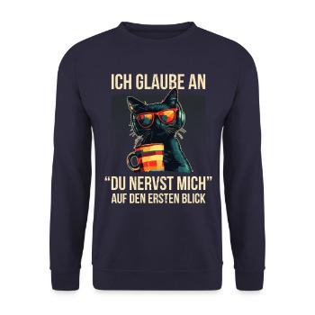 Du nervst mich – Sarkastische Katze Loki - Unisex Pullover - Navy - Vorne - Alina (178cm) & Michal (187cm)