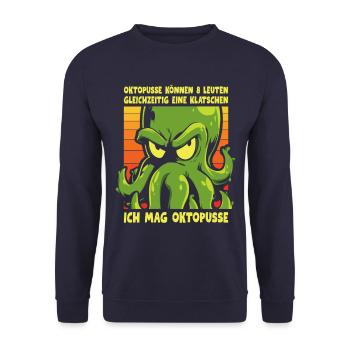 Ich mag Oktopusse – Sarkastischer Oktopus Spruch - Unisex Pullover - Navy - Vorne - Alina (178cm) & Michal (187cm)
