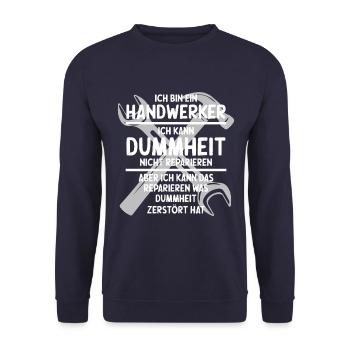 L’artisan connaît la bêtise | Déclaration artisanale - Sweat-shirt Unisexe - marine - Devant - Alina (178cm) & Michal (187cm)
