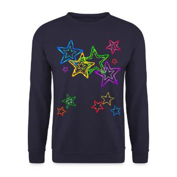 bunte Sterne - Unisex Pullover - Navy - Vorne - Alina (178cm) & Michal (187cm)
