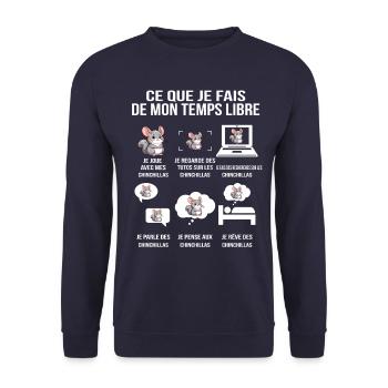 Ce que je fais de mon temps libre – Chinchilla fan - Sweat-shirt Unisexe - marine - Devant - Alina (178cm) & Michal (187cm)