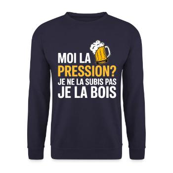 Moi la pression ? Je ne la subis pas, je la bois - Sweat-shirt Unisexe - marine - Devant - Alina (178cm) & Michal (187cm)