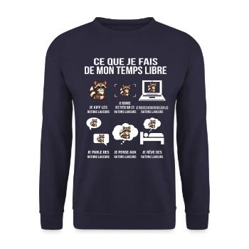 Ce que je fais de mon temps libre – Ratons laveurs - Sweat-shirt Unisexe - marine - Devant - Alina (178cm) & Michal (187cm)