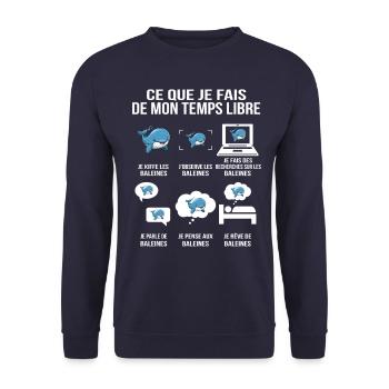 Ce que je fais de mon temps libre – Baleines - Sweat-shirt Unisexe - marine - Devant - Alina (178cm) & Michal (187cm)