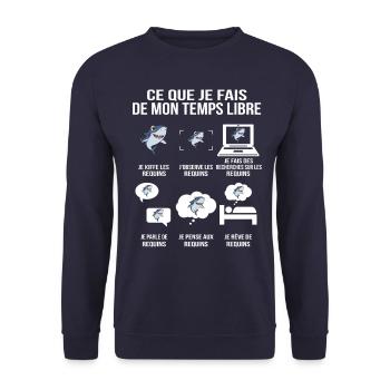 Je kiffe les requins – T-shirt drôle - Sweat-shirt Unisexe - marine - Devant - Alina (178cm) & Michal (187cm)