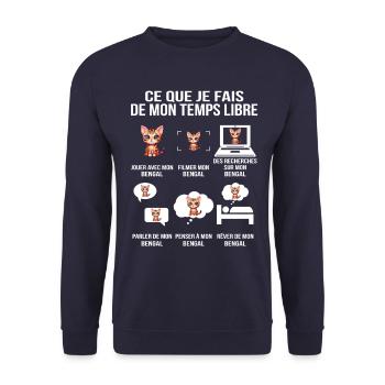Ce que je fais de mon temps libre – Chat Bengal - Sweat-shirt Unisexe - marine - Devant - Alina (178cm) & Michal (187cm)