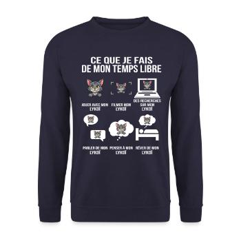 Ce que je fais de mon temps libre Lykoi - Sweat-shirt Unisexe - marine - Devant - Alina (178cm) & Michal (187cm)
