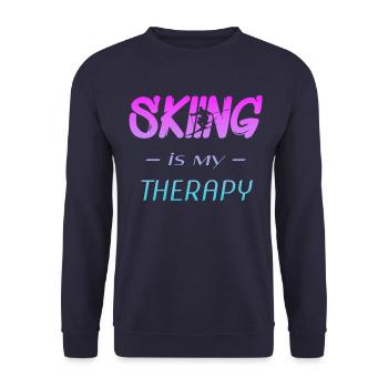 skiing is my therapy - Unisex Pullover - Navy - Vorne - Alina (178cm) & Michal (187cm)