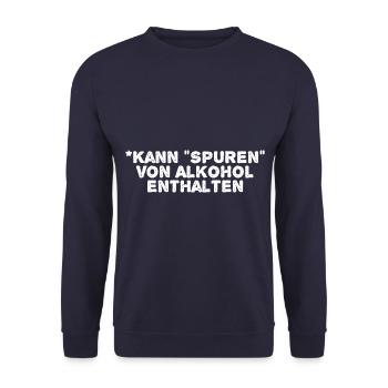 Lustiger Alkohol Spruch kann Spuren enthalten - Unisex Pullover - Navy - Vorne - Alina (178cm) & Michal (187cm)