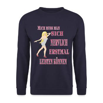 Mich muss man sich nervlich erstmal leisten können - Unisex Pullover - Navy - Vorne - Alina (178cm) & Michal (187cm)