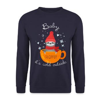Sloffee Faultier - Baby, es ist kalt draußen - Unisex Pullover - Navy - Vorne - Alina (178cm) & Michal (187cm)