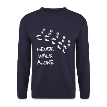 Ne marche jamais seul - empreinte de chien cadeau - Sweat-shirt Unisexe - marine - Devant - Alina (178cm) & Michal (187cm)