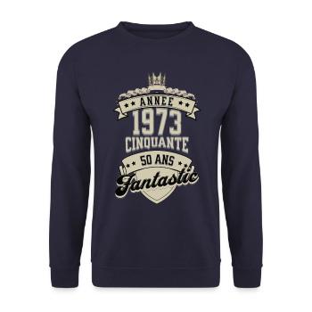 Année 1973 Cinquante ans - Sweat-shirt Unisexe - marine - Devant - Alina (178cm) & Michal (187cm)