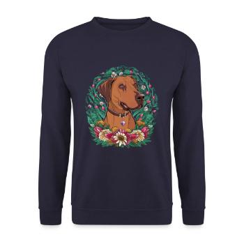 Rhodesian Ridgeback et belles fleurs - Sweat-shirt Unisexe - marine - Devant - Alina (178cm) & Michal (187cm)