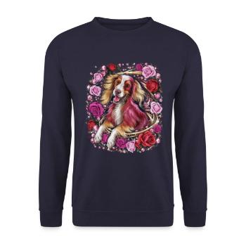 Cartoon Irish Setter with Roses - Unisex Sweatshirt - navy - Front - Alina (178cm) & Michal (187cm)